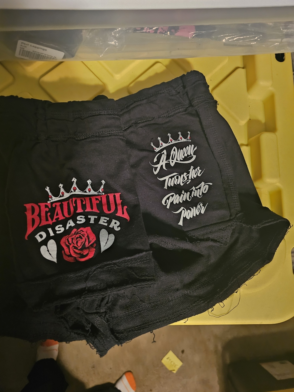 Black Graphic Women's Jean Shorts with Red Rose Detail